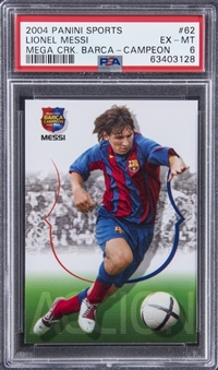 2004-05 Panini Sports Megacracks Barca Campeon "Accion" #62 Lionel Messi Rookie Card - PSA EX-MT 6